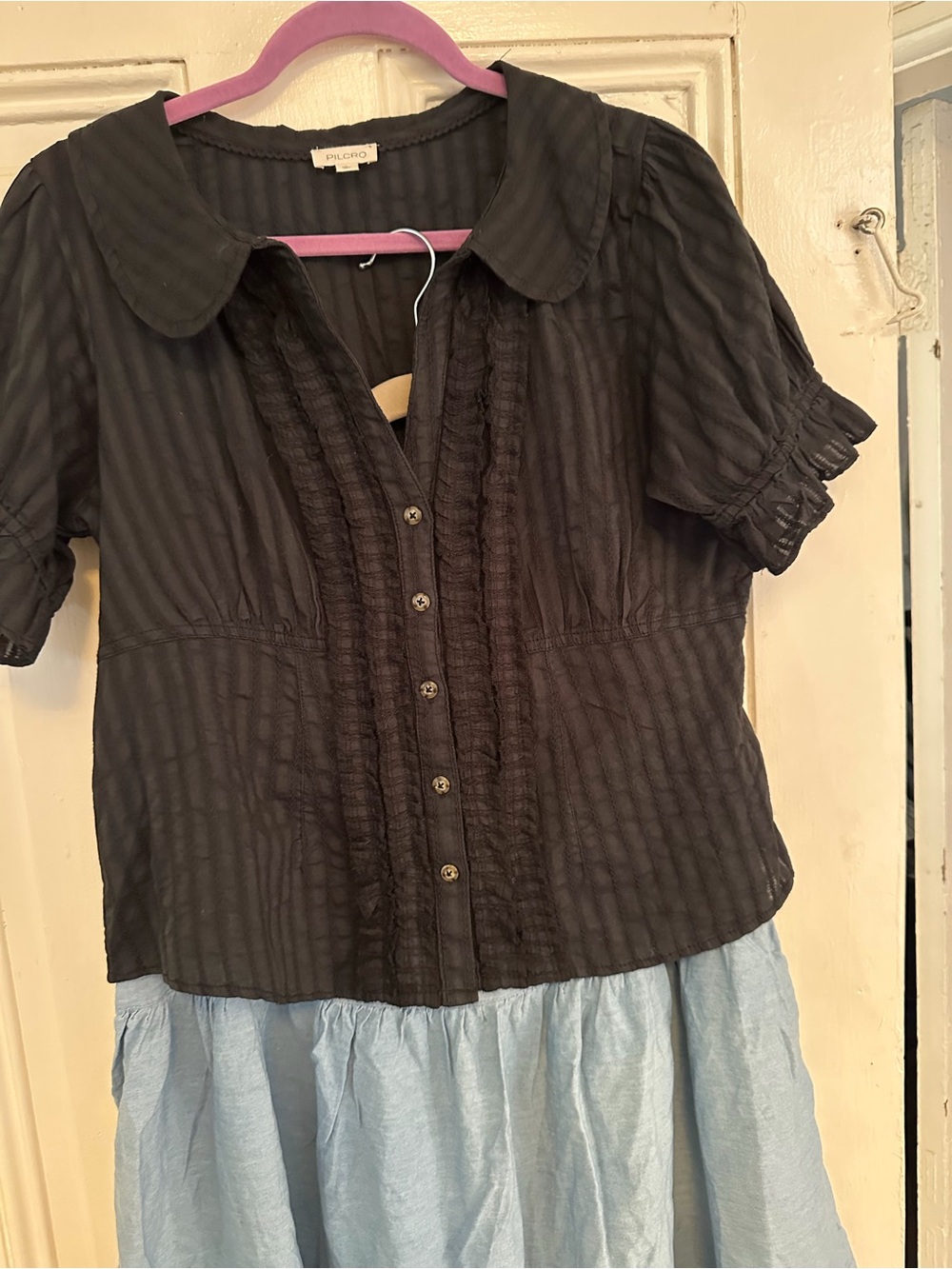 Anthropologie Black Ruffled Button-Front Women's Top size L nwot - Picture 8 of 10